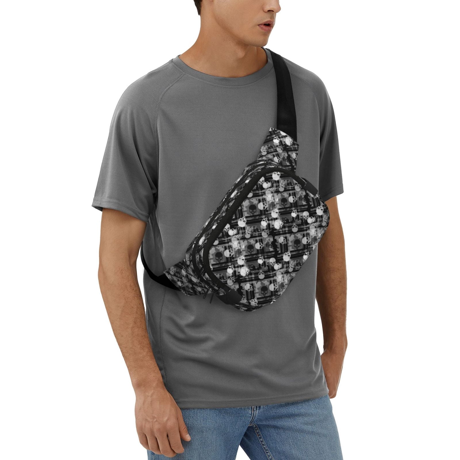 Picia Seamless Pattern With Skulls Print Square Double-Layer Waist Bag Mini Adjustable Waist Belt Bag Exercise Running Travel Hiking