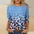 thumbnail image 2 of Pompotops T-shirt Ample à Imprimé Léopard pour Femme, Manches 3/4, Col Rond, Haut Décontracté, Liquidation, 2 of 5
