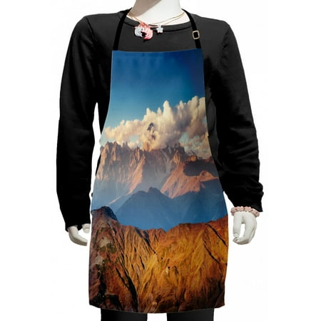 

Landscape Kids Apron Svaneti Georgia Foggy Mountain Pass Highlands of Europe Outdoor Photography Boys Girls Apron Bib with Adjustable Ties for Cooking Baking Painting Brown Blue White by Ambesonne