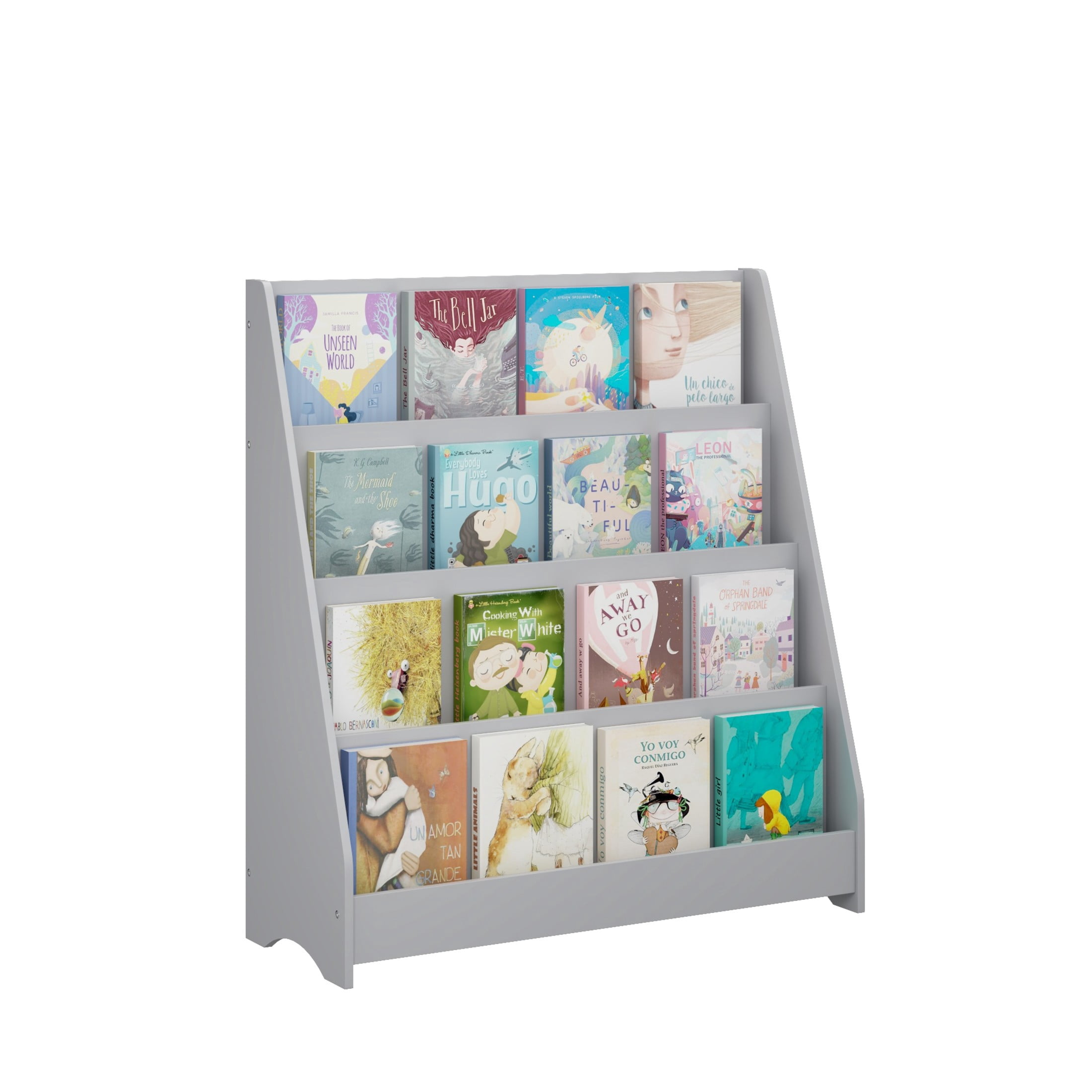 Noble House Aldo 4-Tier Kids Display Bookshelf, Wooden Toddler Book Organizer, for Kids Room, Gray