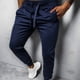 thumbnail image 2 of Pantalones de chándal con cordón para hombre: pantalones informales de cintura media con bolsillos, ajuste elástico de poliéster, ropa para entrenamiento diario, 2 of 3