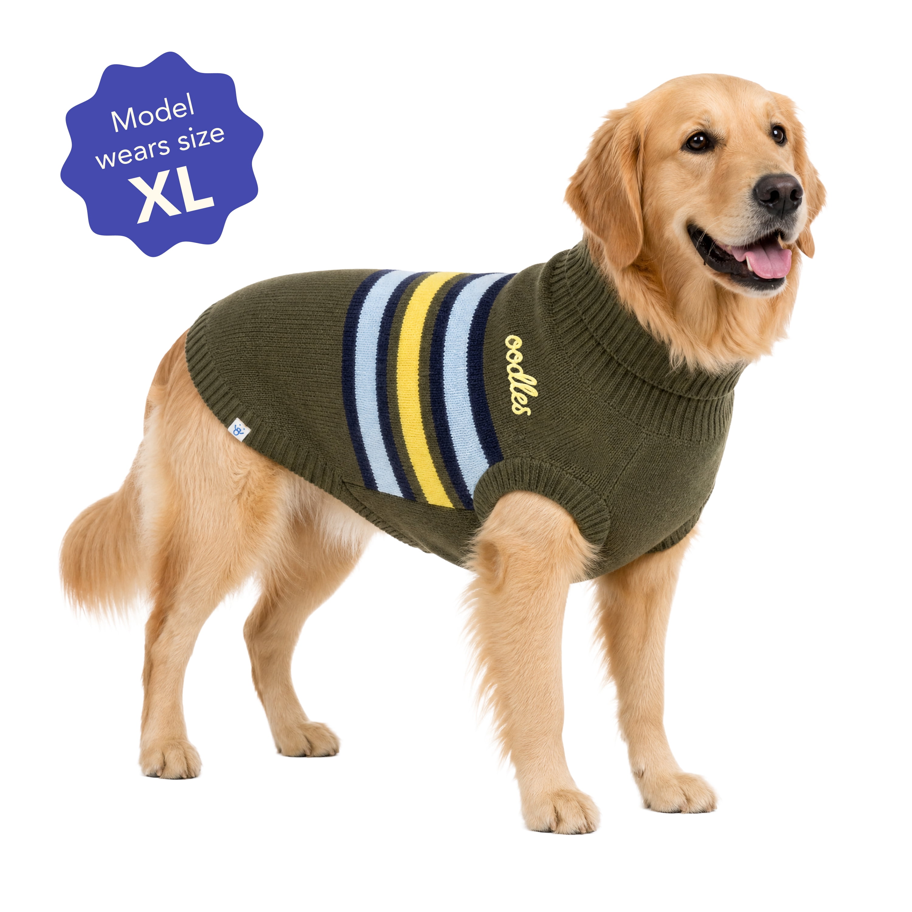 Oodles Striped Fall Turtleneck Dog Sweater, Green XL