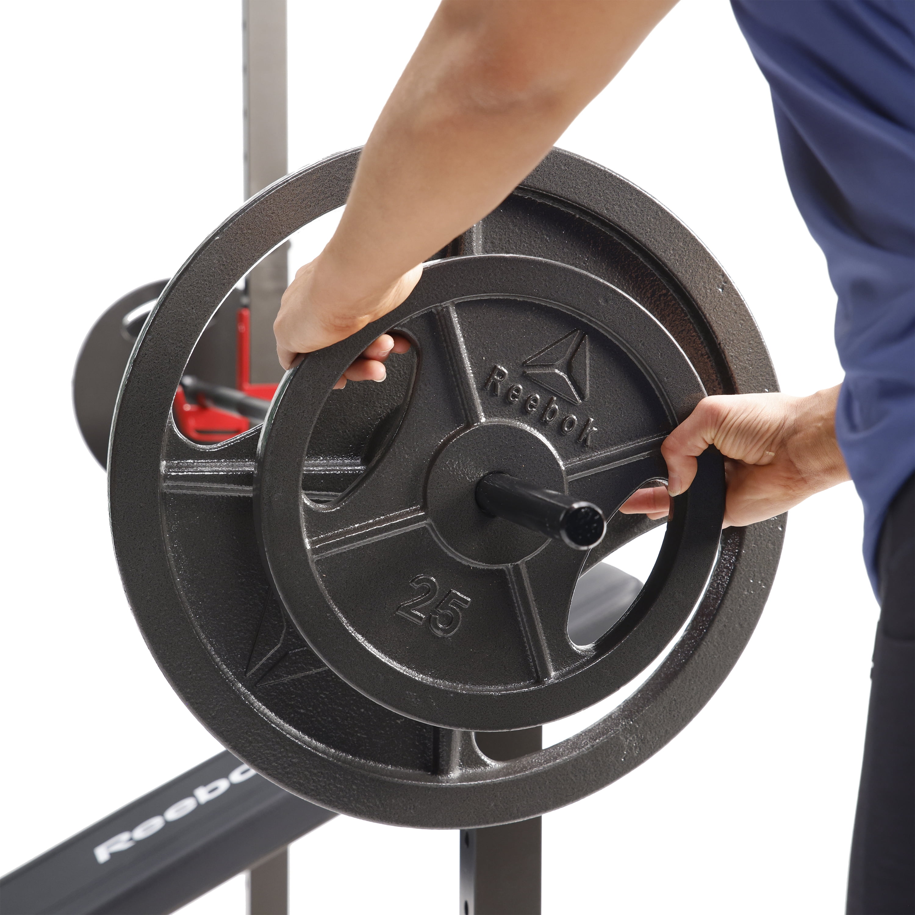 Reebok 25lb Standard Cast Iron Precision Weight Plate with 2-Grip Handles for Strength Training