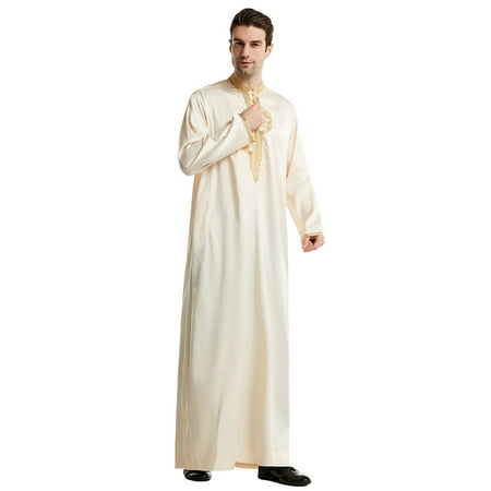 

vbnergoie Men s Arab Middle Embroidered Stand Collar Robe Nightgowns Hijab Dress for Women