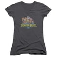 thumbnail image 1 of Fraggle Rock Circle Logo Junior Women's V-Neck T-Shirt Charcoal, 1 of 1