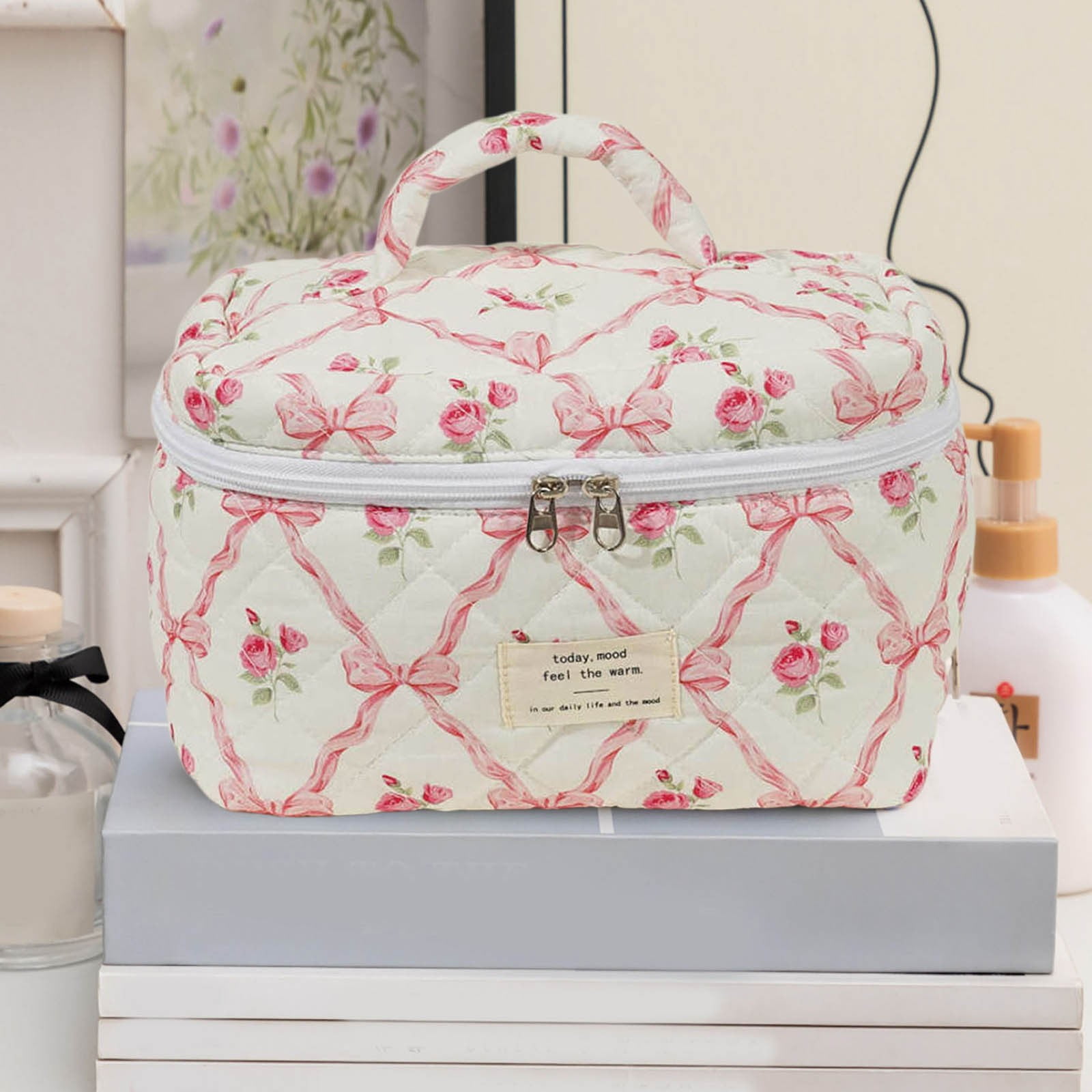 Ladies and Girls Use Large Quilted Makeup Bags Cute Flirty Floral