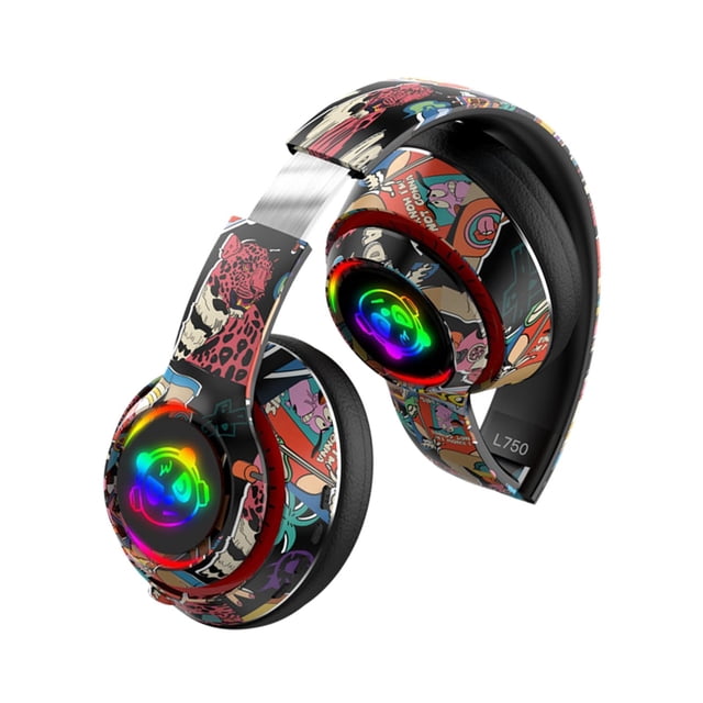 Auriculares inalámbricos shamjiam 5.1 con luces LED sobre el oído negro