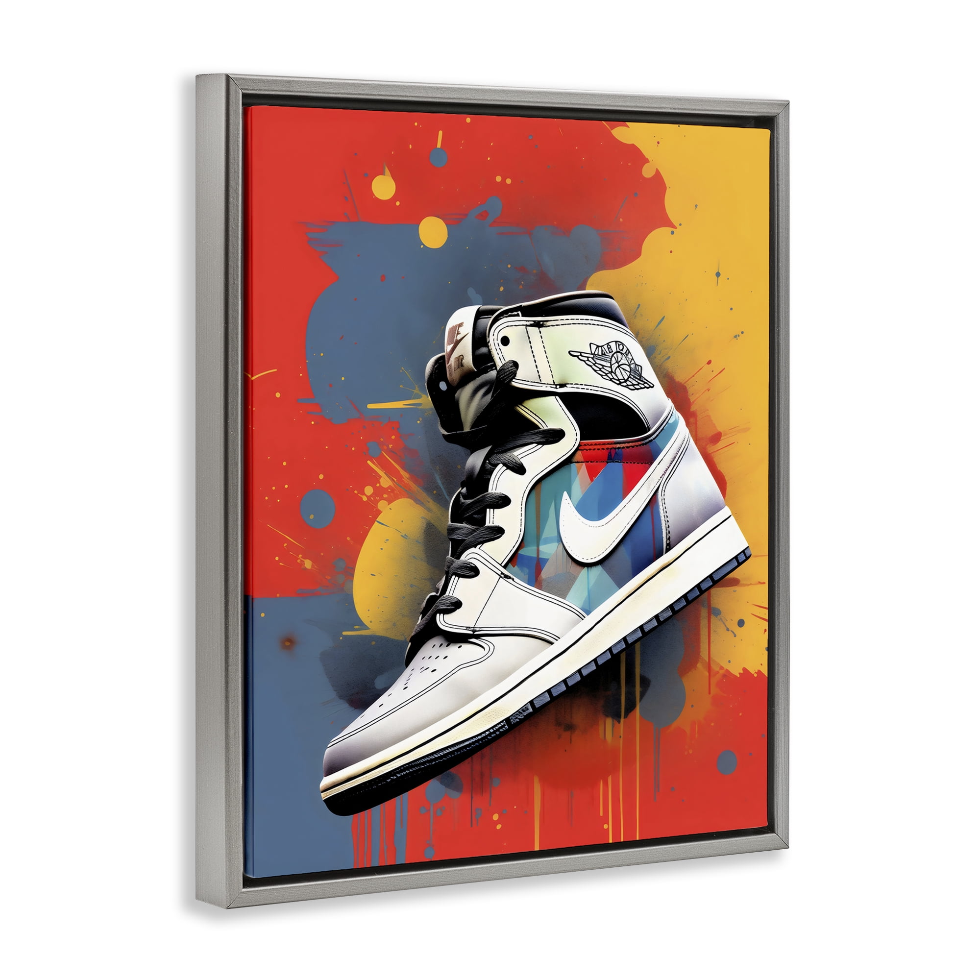 Stupell Industries Shoe With Colorblock Background Gray Framed Floater Canvas Wall Art, design by Creative Studio