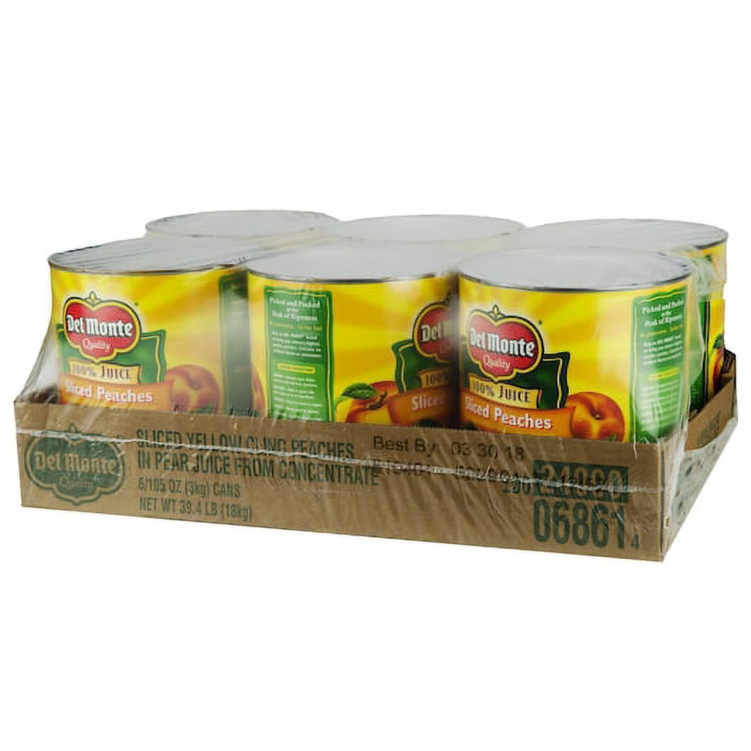 (Price/Case)Del Monte In Pear Juice Sliced Yellow Cling Peaches #10 Can - 6 Per Case