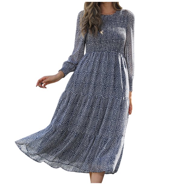 Vestido de volantes con cuello en O de manga larga de moda sexy para mujer Fridja yut32