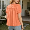 thumbnail image 5 of Peplum Tops for Women Summer Puff Short Sleeve Crewneck Pleated Dressy Casual Flowy Blouse Cute Vacation Outfits, 5 of 7
