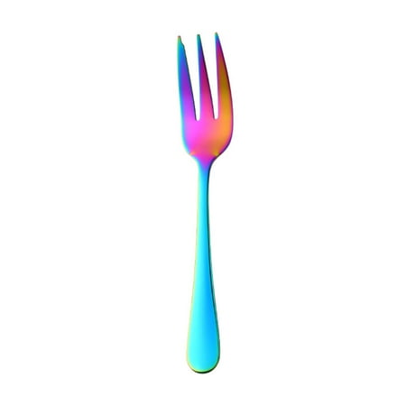 

JUNTEX 1Pc Dessert Pastry Fork Multicolor Rainbow Stainless Steel Cake Fruits Salad Appetizer Notched Small Fork for Snack