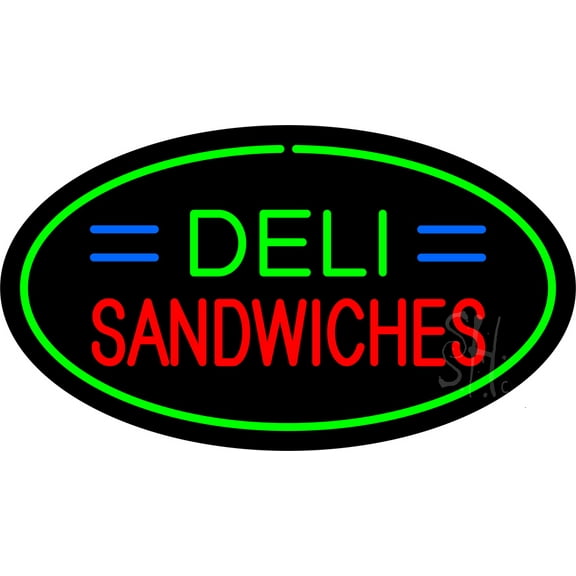 Deli Sandwiches Oval Green LED Neon Sign 20 x 37 - inches, Black Square Cut Acrylic Backing, with Dimmer - Bright and Premium built indoor LED Neon Sign for restaurant window and interior decor.