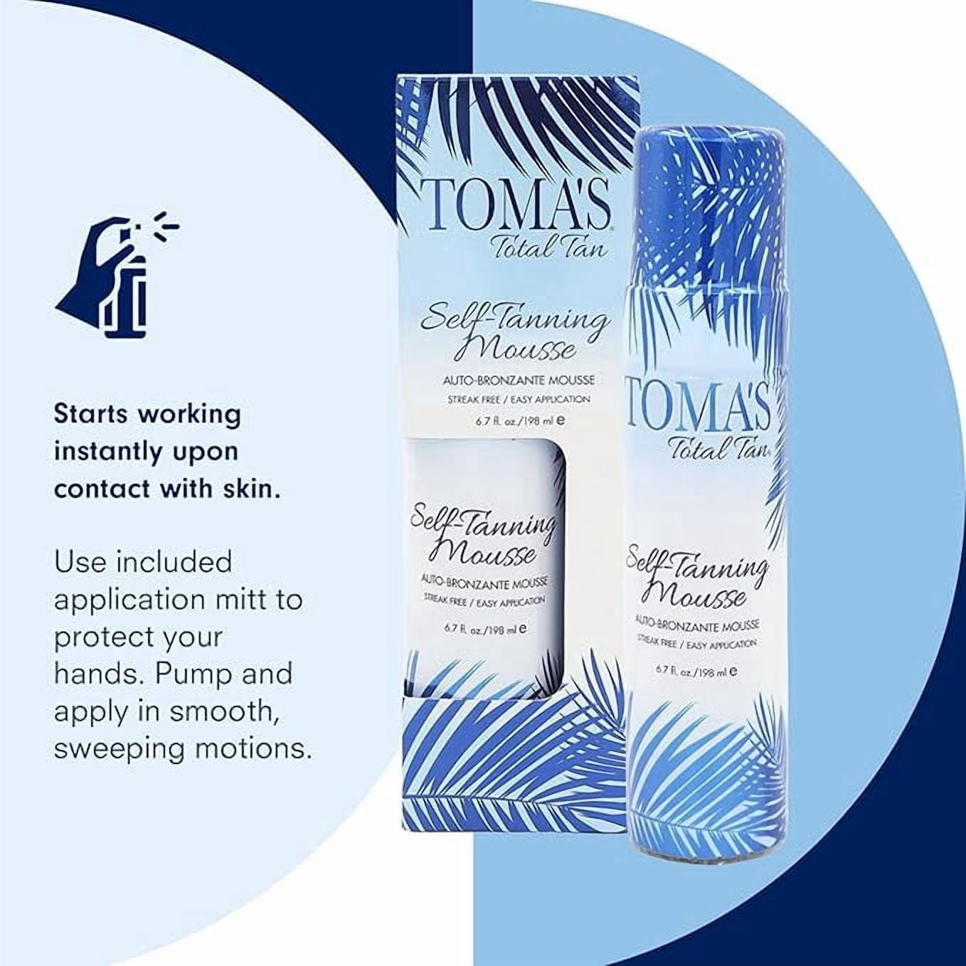 Toma's Total Tan Mousse Instant Sunless Tanner - Whole Body Self-Tanning for Women & Men, Natural Looking Golden Bronze  Streak-Free Application - 6.7 fl oz