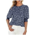 thumbnail image 2 of Pincandy Women's Polka Dot 3/4 Sleeve Blouse Tops Ladies Casual Office Work Crew Neck T-Shirt, 2 of 6