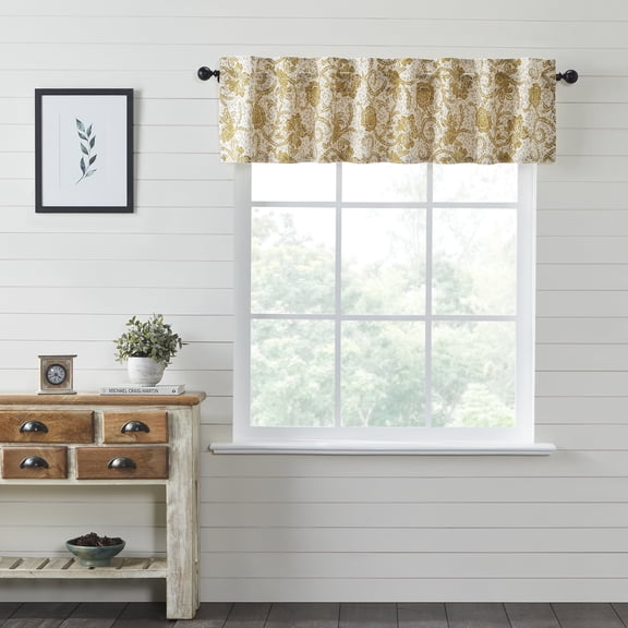 VHC Brands Dorset, Farmhouse Window Valance Curtain, Floral, Gold, 16x72