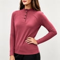 thumbnail image 7 of Ke1Clo Womens High Neck Pullover Casual Long Sleeve Solid Color Slim Fit Knit Tops Button Down Stretchy Fall Winter Travel Tunic Tshirt Red L, 7 of 7