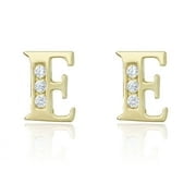 AVORA 10K Yellow Gold Simulated Diamond CZ Initial "E" Stud Earrings