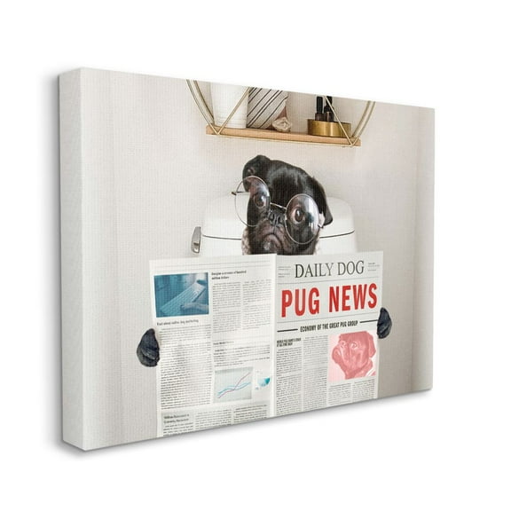 Stupell Industries Bathroom Pug Daily Toilet Briefing Dog Humor Canvas Wall Art Design by Ziwei Li, 16" x 20"