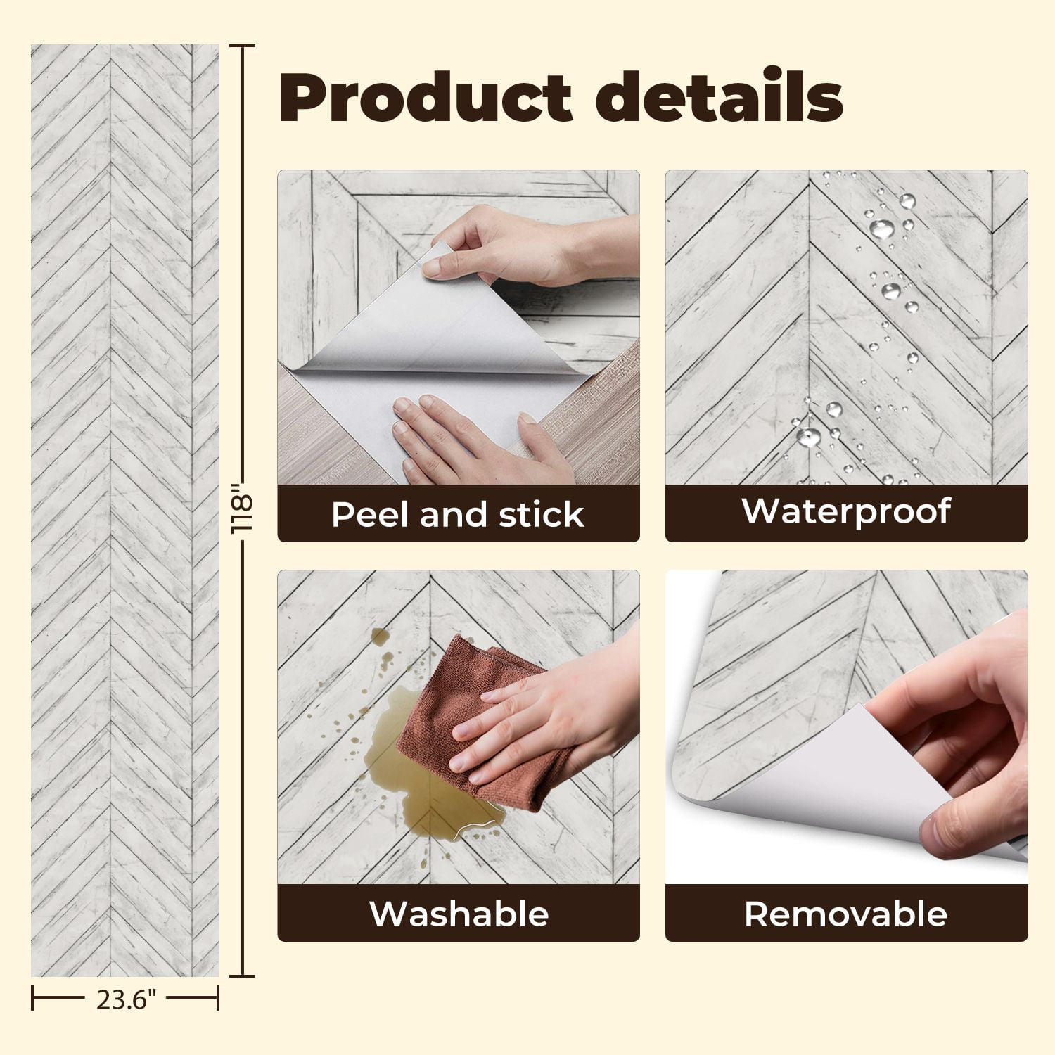 Vintage Peel and Stick Wallpaper White Wood Rustic Texture Wall Mural 23.6in x 9.8ft Self Adhesive Removable Wall Paper Renter Friendly Wallpaper for Nursery Bedroom Cabinets