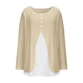 thumbnail image 4 of Hueook Womens Spring Tops Oversized Peplum Tops Women's Long Sleeve Top Temperament Splicing Fake Two-piece Long Sleeved T-shirt Fashionable Waist Cinching and Basic Shirt Beige L, 4 of 7