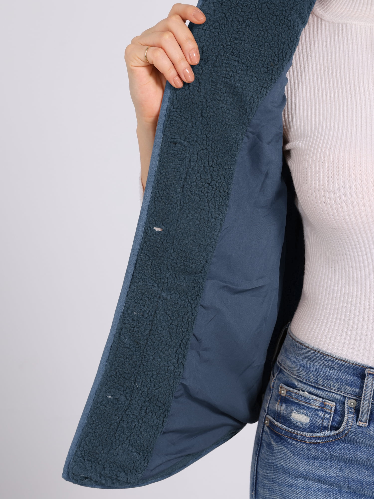 DARING DIVA Women's Fleece Button Down Jacket with Pockets Oversized Fuzzy Vests XS Dark Blue