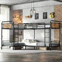 Jopath Quad Bunk Bed for 4 Kids,L-Shaped Metal Bed Frame with Comfort Rungs for Teens Girls Boys,Can Be Divided into 3 Twin Beds,Black