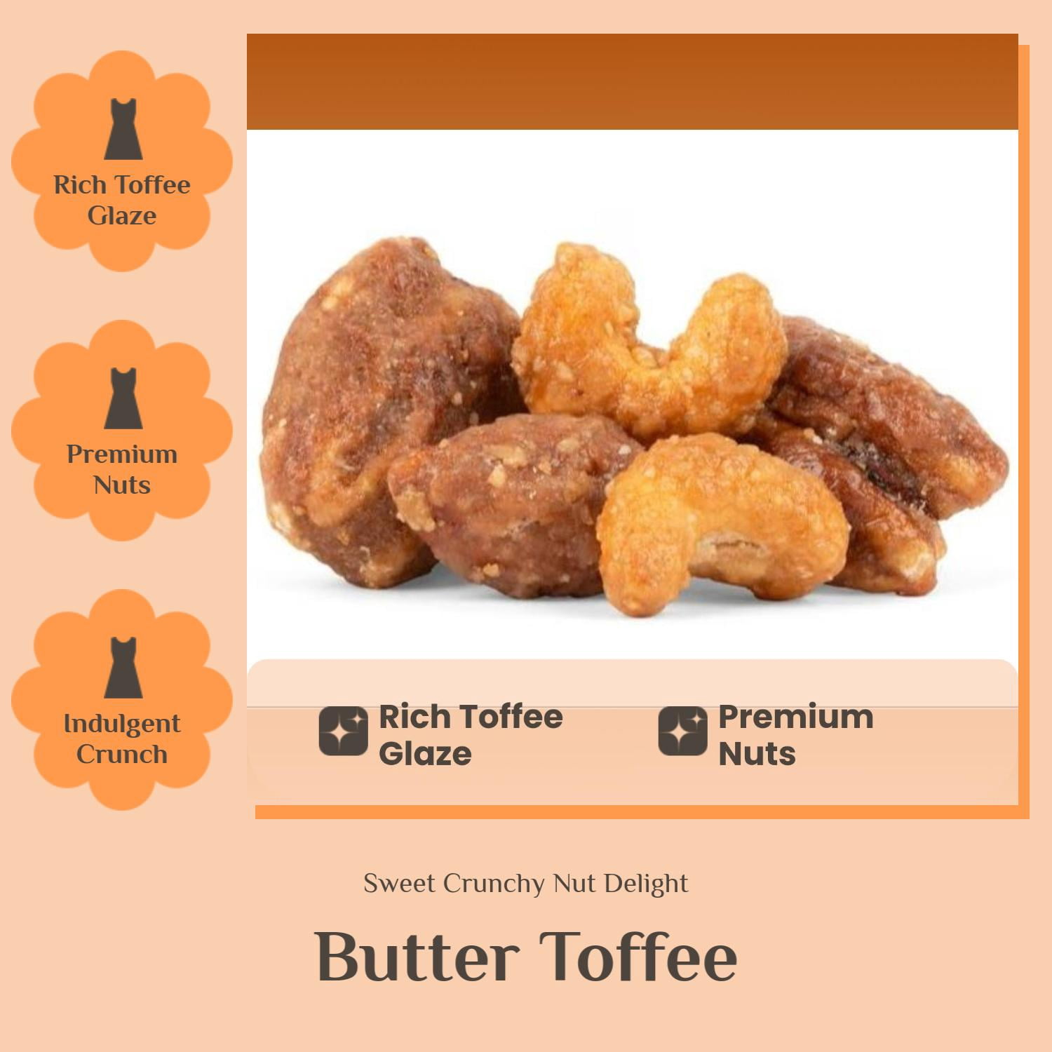 Snack Delights Old-Fashioned Butter Toffee Mixed Nuts (Bridge Mix) – Sweet & Crunchy Roasted Almonds, Cashews, Peanuts & Pecans, 2 lb Resealable Bag