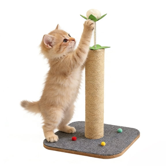 cisilov 16‘’ Cat Scratcher Post for Indoor Small Cats & Kittens, Sisal Scratching Post with Interactive Ball, Gray