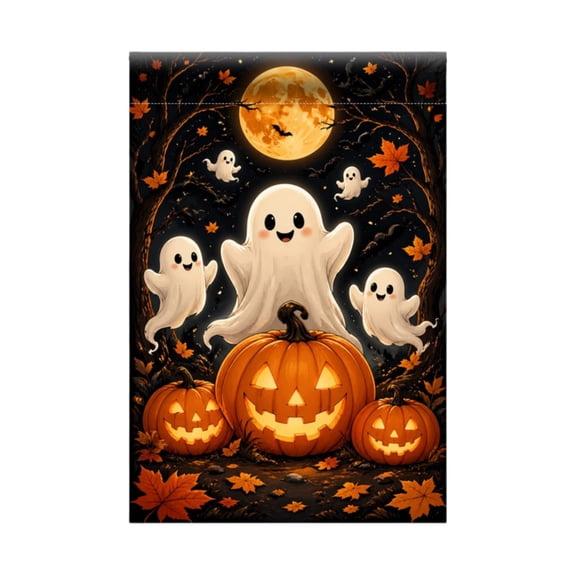 SHJHENG Halloween Welcome Garden Flag - 12x18 Inch Double Sided Fall Yard Flag with Ghost, Pumpkin, and Floral Design, Outdoor Decorative Banner for Patio, Porch, and Front Door Holiday Decor