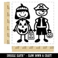 thumbnail image 2 of Stick Figure Halloween Trick Or Treaters Kids Self-Inking Rubber Stamp Ink Stamper - Blue Ink - Large 1-1/2 Inch, 2 of 7