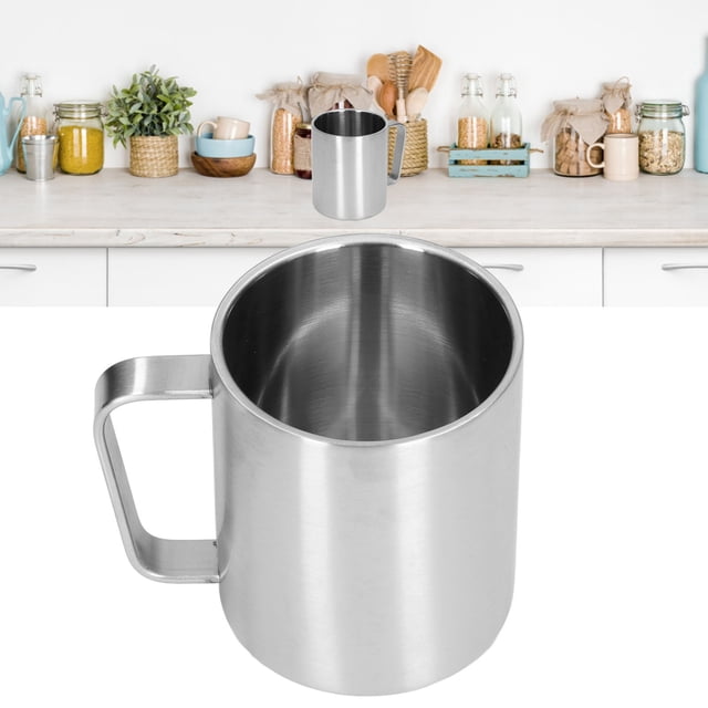 COPA DE ACERO INOXIDABLE DE AGUA 300 ml Capacidad de Doble Capa Textura de Diseño Ergonímico Con Taza de Café