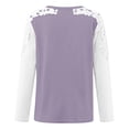 thumbnail image 3 of WREESH Womens Fashion T-Shirts Color Block Casual Round-Neck Lace Hollow Out Long Sleeve Pullover Slimming Blouse T-Shirt Tops Purple, 3 of 4