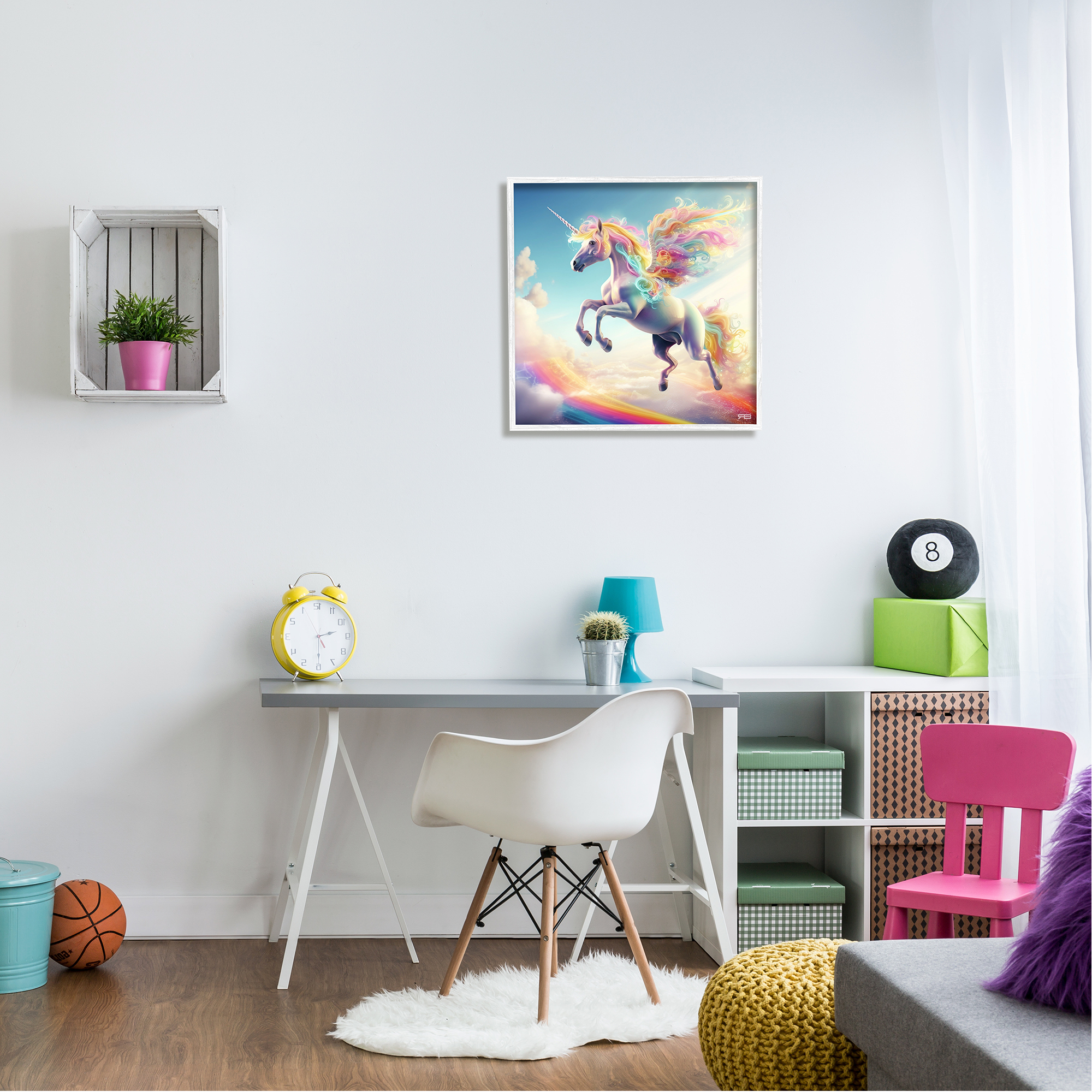 Stupell Industries Unicorn with Rainbow Mane Fairy Tales & Fantasy Painting White Framed Art Print Wall Art, 24 x 24