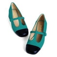 thumbnail image 4 of YDN Women Cute Chunky Block Low Heel Mary Janes Cap Toe T-Strap Buckle Two Toned Pumps Comfy Daily Wear Shoes Size 6 Turquoise, 4 of 4