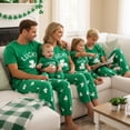 thumbnail image 3 of Family Matching Irish Pajamas Set Shamrock Letter Print Holiday Pajamas Short Sleeve Tops Pants, 3 of 8