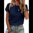 thumbnail image 1 of Blusas de Verano para Mujer, Camisetas de Cuello Redondo y Corta, Camisas de Trabajo Informales con Textura, Blusas Holgadas Azul Oscuro L, 1 of 7