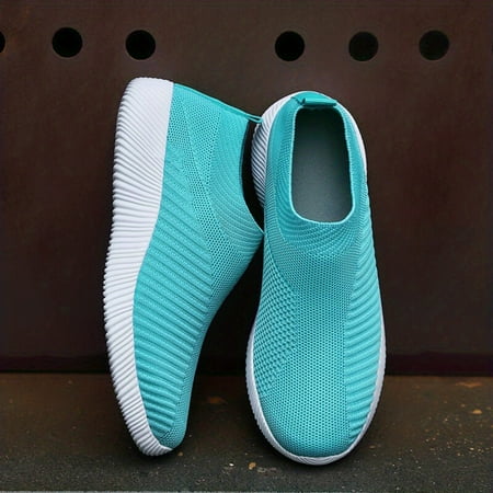 

TUOBKE Breathable Striped Knit Women’s Sneakers - Embroidered Lightweight All-Season Slip-Ons