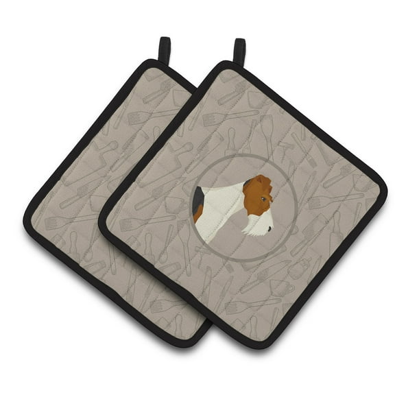 Carolines Treasures CK2185PTHD Fox Terrier In the Kitchen Pair of Pot Holders, 7.5HX7.5W, multicolor