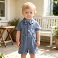 thumbnail image 2 of XAOFW Baby Boy Outfits Short Sleeve Solid Color Romper Suspenders Shorts Toddler Kids Summer Gentleman Sets 0-3 Months, 2 of 6
