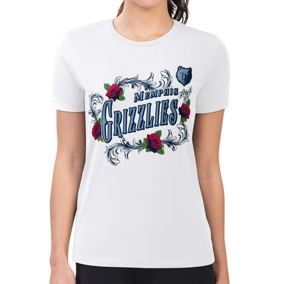 Women's G-III 4Her by Carl Banks White Memphis Grizzlies Super-Slim Fit Lightweight Roses Crew Neck T-Shirt