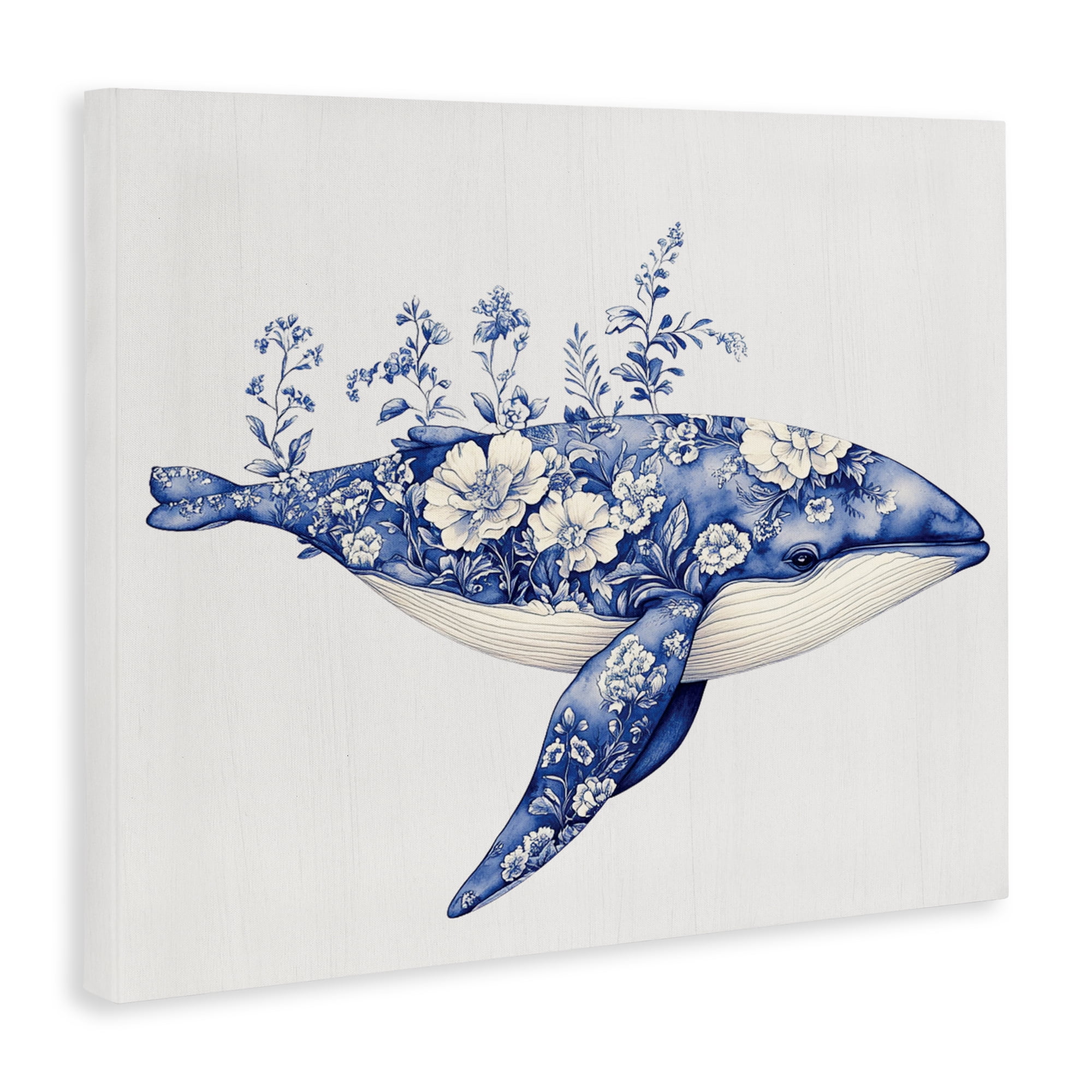 Blooming Toile Whale Canvas Wall Art, design by Lettered and Lined