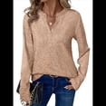 thumbnail image 1 of Blusas de Punto Gofre para Mujer, Camisas de Larga con Cuello en V, Blusas Casuales Elegantes Estilo Henley, Conjuntos de Otoño 2025 Albaricoque Dorado XL, 1 of 6