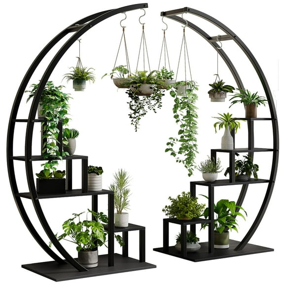 Accreate Plant Stand Indoor Outdoor, 2 Pack 5 Tier Heavy Duty Metal Plant Shelf, 56" Tall Plants Holder with Plants Hanger for Living Room, Garden, Balcony
