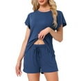 thumbnail image 1 of Conjunto de lounge para mujeres INSPIRE CHIC, pijama de manga corta y pantalones cortos sólidos con bolsillos, 3XL, color navy, 1 of 1