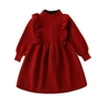 thumbnail image 2 of BRGZLK Little Girls Solid Color Long Sleeve Sweater Dress Girl Knitting Warm Princess Dress Trendy Casual Comfort Jumpsuit Skirt Red 3-4 Years, 2 of 5