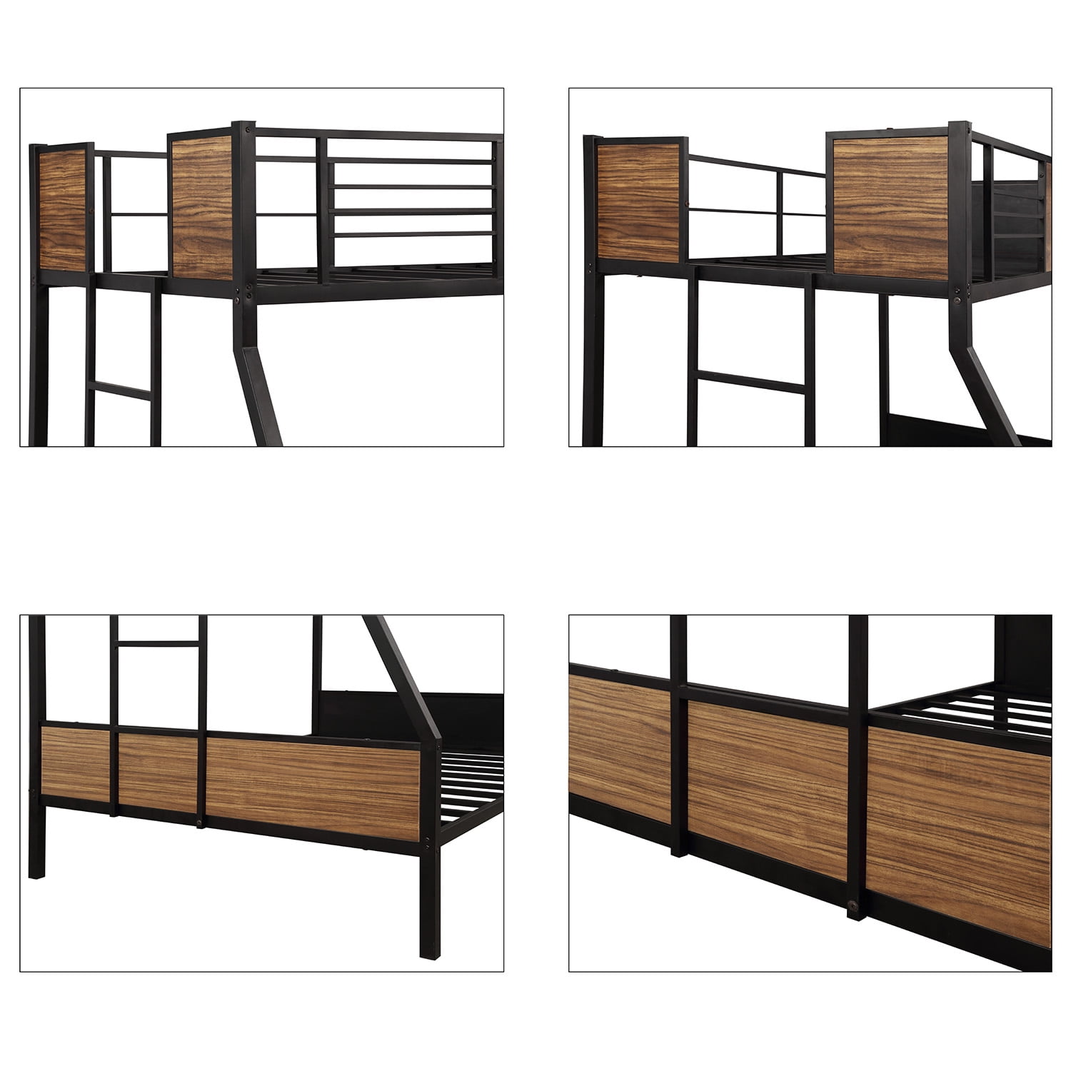 Kepooman Twin-over-Full Modern Steel Bunk Bed with Guardrail & Ladder for Dorm, 77.2" x 54.7" x 66.5", Black Kepooman Twin-over-Full Modern Steel Bunk Bed with Guardrail & Ladder for Dorm, 77.2" x 54.7" x 66.5", Black