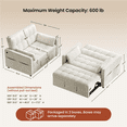 thumbnail image 4 of Renwick Convertible Sleeper Sofa Bed 3-in-1  Pull Out Couch Velvet Loveseat Couch with Adjustable Backrest, USB Ports, Side Pockets and Pillows for Living Room Bedroom, Beige, 4 of 10