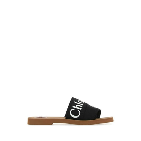 

CHLOE WOMAN Black Linen Woody Slippers
