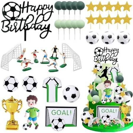 40Pcs Soccer Cake Toppers Soccer Ball Player Cake Decorations with Happy Birthday Cake Topper for Sports Theme Party Supplies$$Home Decor, Kitchen, & Other